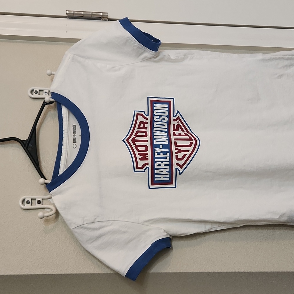 Size small HARLEY DAVIDSON Y2k vintage Ringer Women retro ringer shirt top biker